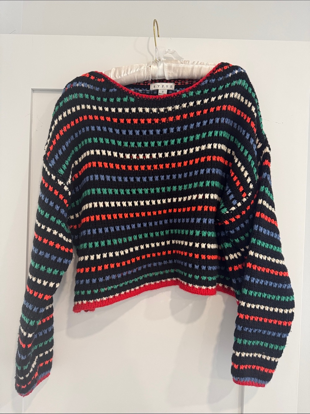 Cropped Multicolor Striped Knit Sweater - Black Base